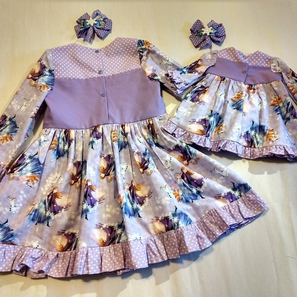 Frozen My Doll & Me Matching Twirl Dresses & Hairbows - Picture 5 of 7